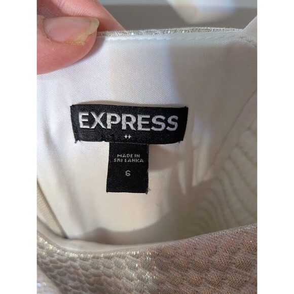 EXPRESS Gold Metallic Mini Dress Size 6 White Chiffon Skirt Cocktail Party Bride - Picture 6 of 7